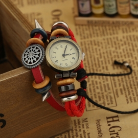 Sweet and cute girl accessories birthday gift punk leather bracelet watch red leather bracelet watch