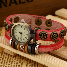 Ladies red leather bracelet watch