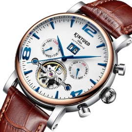 Watches classic mens automatic mechanical watch brown leather man wristwatch self-winding 