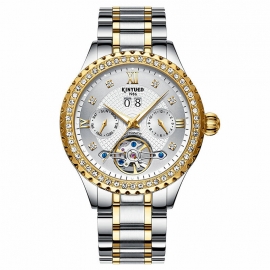 Best selling waterproof black stainless steel unisex automatic skeleton mechanical watch 