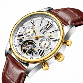 Watch factory genuine leather design your own logo black automatic watch