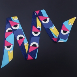 Long print silk smooth look charmeuse print head tape belt sashes