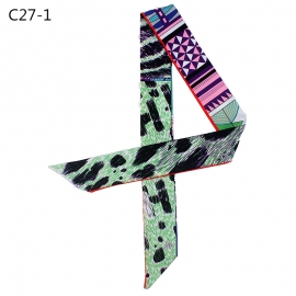 Long print silk smooth look tape belt sashes