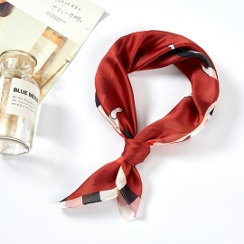 Print silk smooth look charmeuse square scarf