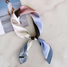 Print silk smooth look charmeuse square scarf