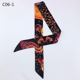 Long print silk smooth look tape belt sashes