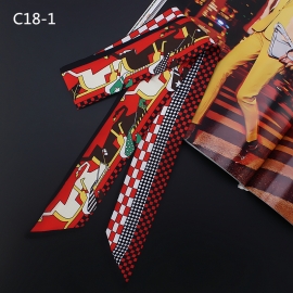 Long print silk smooth look tape belt sashes