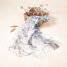 Long print silk smooth look charmeuse shawl scarf