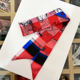 Long print silk smooth look tape belt sashes