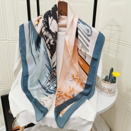 Big square silk smooth look charmeuse print scarf