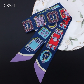 Long print silk smooth look tape belt sashes