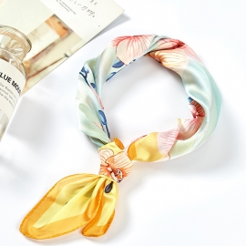 Silk smooth look charmeuse print butterfly pattern square scarf