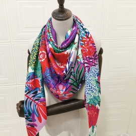 Print silk smooth look charmeuse square scarf