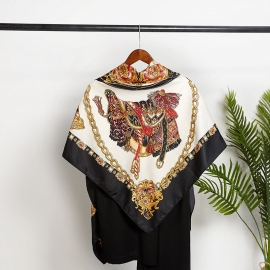 Print silk smooth look charmeuse square scarf