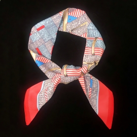 Long print silk smooth look tape belt sashes