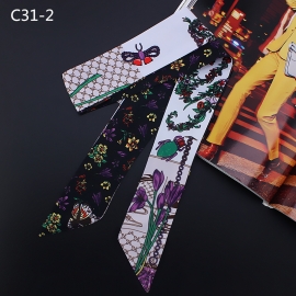 Long print silk smooth look tape belt sashes