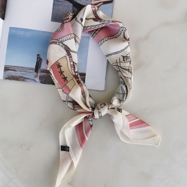 Print silk smooth look charmeuse square scarf