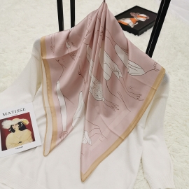 Print silk smooth look charmeuse square scarf