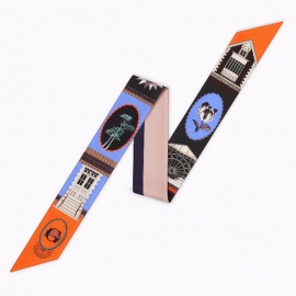 Long print silk smooth look charmeuse print head tape belt sashes