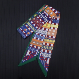 Long print silk smooth look tape belt sashes