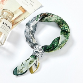 Print silk smooth look charmeuse square scarf