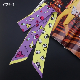 Long print silk smooth look tape belt sashes