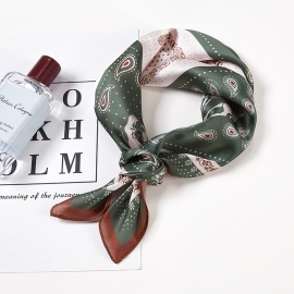 Print silk smooth look charmeuse square scarf