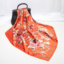 Print silk smooth look charmeuse square scarf