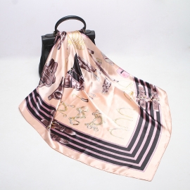 Print silk smooth look charmeuse square scarf