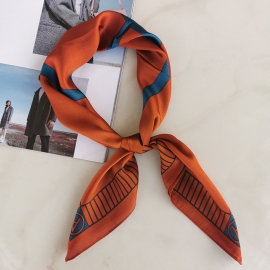 Print silk smooth look charmeuse square scarf