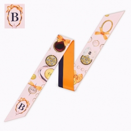 Long print silk smooth look charmeuse print head tape belt sashes