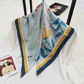 Print silk smooth look charmeuse square scarf