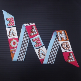 Long print silk smooth look charmeuse print head tape belt sashes