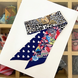 Long print silk smooth look tape belt sashes