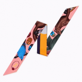 Long print silk smooth look charmeuse print head tape belt sashes