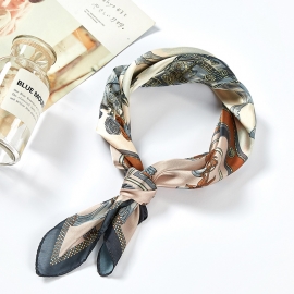 Print silk smooth look charmeuse square scarf