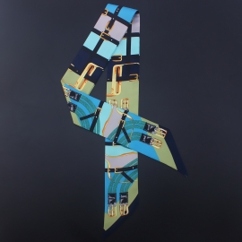 Long print silk smooth look tape belt sashes