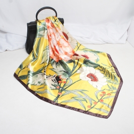 Print silk smooth look charmeuse square scarf