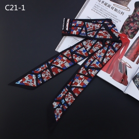 Long print silk smooth look tape belt sashes
