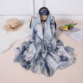 Long silk blend print scarf