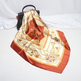 Print silk smooth look charmeuse square scarf