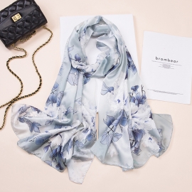 Silk blend charmeuse long hand made print shawl scarf