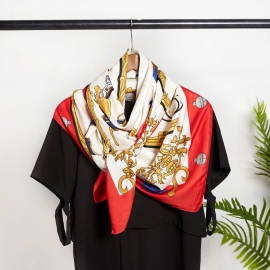 Print silk smooth look charmeuse square scarf