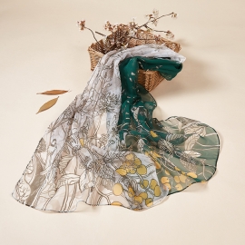Long print silk smooth look charmeuse shawl scarf