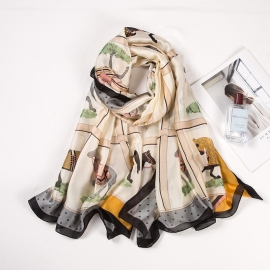 Long print silk smooth look charmeuse shawl scarf