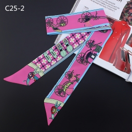 Long print silk smooth look tape belt sashes