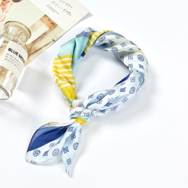 Print silk smooth look charmeuse square scarf