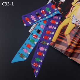 Long print silk smooth look tape belt sashes