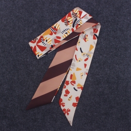 Long print silk smooth look charmeuse print head tape belt sashes