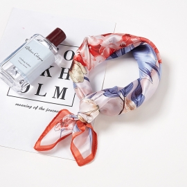 Print silk smooth look charmeuse square scarf